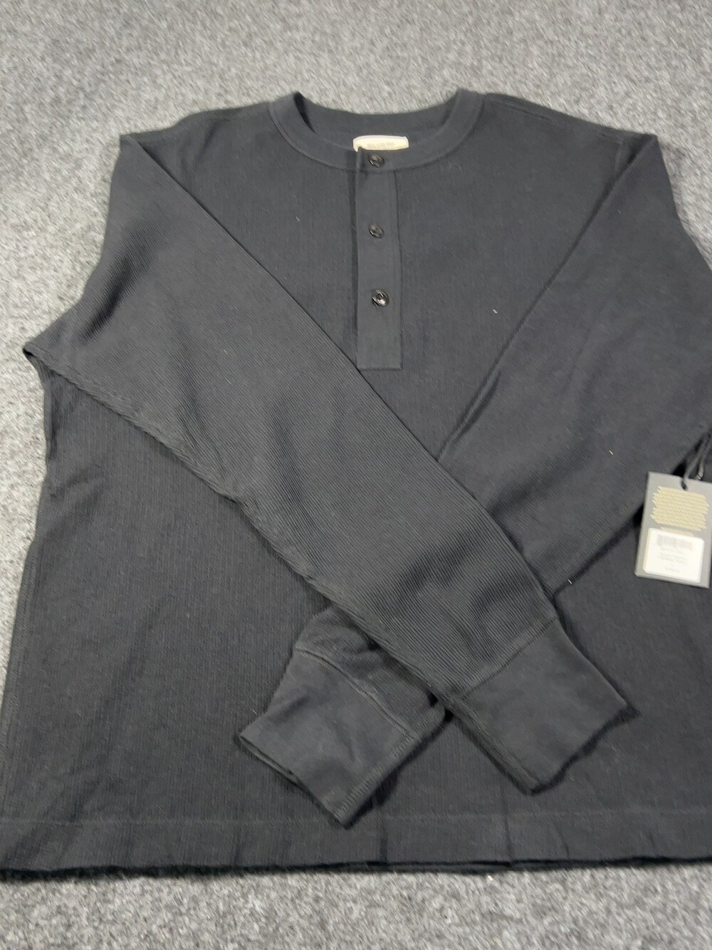 Buck Mason Black Vintage Thermal Henley Mens Large NWT Msrp108 [MC8]